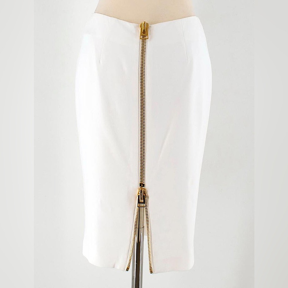 Tom Ford Gold Double Zip White Pencil Skirt